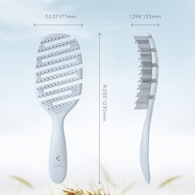 Ecoed Vented Detangling Hair Brush - Smooths Curly, Thick & Straight Hair | Eco-Friendly Blue Design