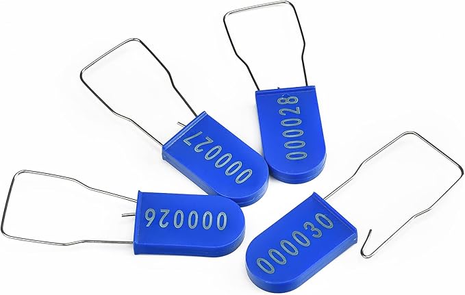 LeadSeals 50PCS Plastic Padlock Security Seals Metal Wire Padlocks Electric Meter Lockout Tags Disposable Anti-Tamper Lock Numbered Anti Tamper Tags Blue