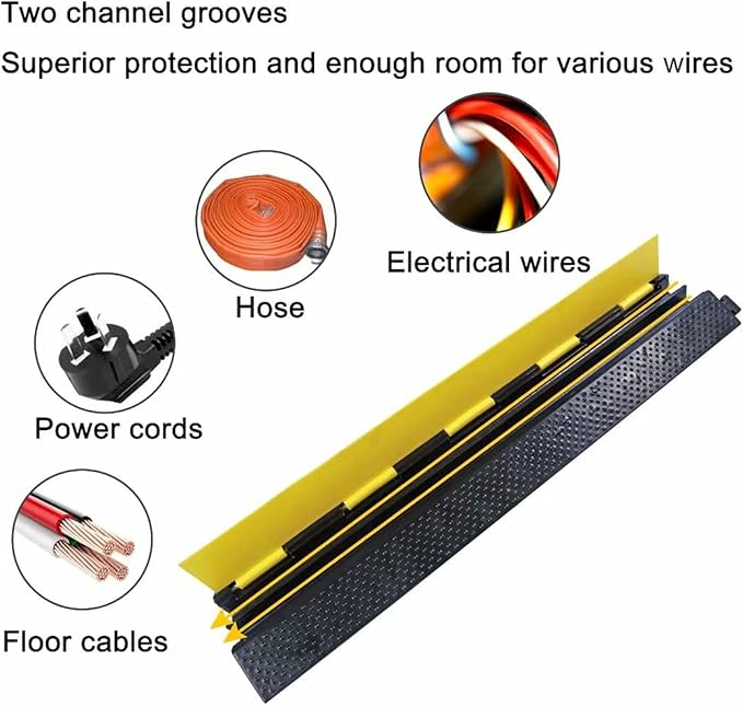 YONSHENG Rubber Cable Ramp Cord Cover Cable Protector Ramps Wire Hose Protective 2 Channel 22000Lbs Load Capacity Traffic Speed Bump for Asphalt Concrete Gravel Driveway Indoor Outdoor, 1 Pack