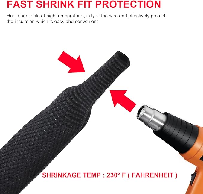 BuyUneed Heat Shrinkable Braided Sleeving 2:1 Ratio- Abrasion Protection Flexibility Wiring Harness Cable Sheath (1" ID, 16ft)