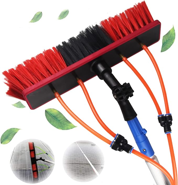Telescopic Window Cleaning Pole with Water Fed Brush - Extendable Solar Panel Cleaner Tool for Outdoor Roof Washing - 3-11M with 50cm Brush Head - 6m/19.6ft Reach
