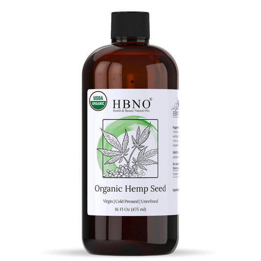 HBNO Organic Hemp Seed Oil -16 OZ (475ml) Value Size - Natural Hemp Oil, Cold Pressed - Perfect Carrier for Massage, Aromatherapy, Diy, Soap Making, Face, Body, Lips, Hair, Nails