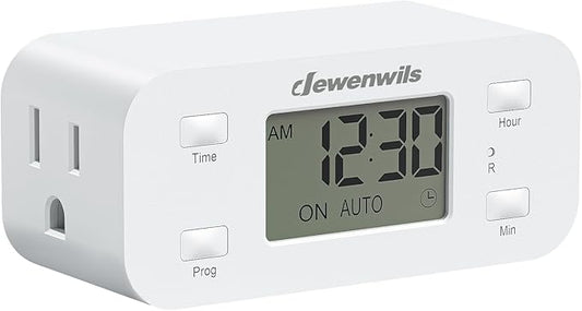DEWENWILS 24 Hour Programmable Digital Timer Outlet, Timers for Electrical Outlets, Light Timer for Indoor Lamp Fan Aquarium, 1 Grounded Outlet, 125V/15A/1000W, 3 Prong, 1/2 HP, 1 Pack,White