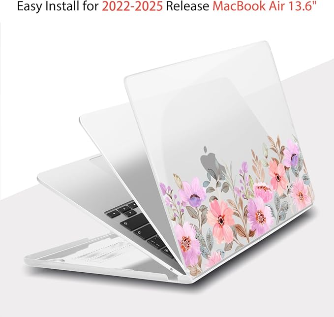 Teryeefi for MacBook Air M5 M4 M3 M2 13 inch Case 2026 2025 2024 2022 Release fits Model A3449 A3240 A3113 A2681, Hard Shell Case with Keyboard Cover+Screen Protector, Pink Flower Garden-A