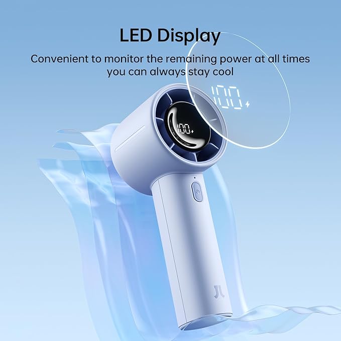 JISULIFE Handheld Turbo Fan Life10S – 5000mAh Rechargeable Portable Fan, 28H Runtime 5-Speed Powerful Airflow, Quiet Mini Hand Fan Blows Cold Air for Travel, Beach, Sports, Concerts, Men & Women（Blue）