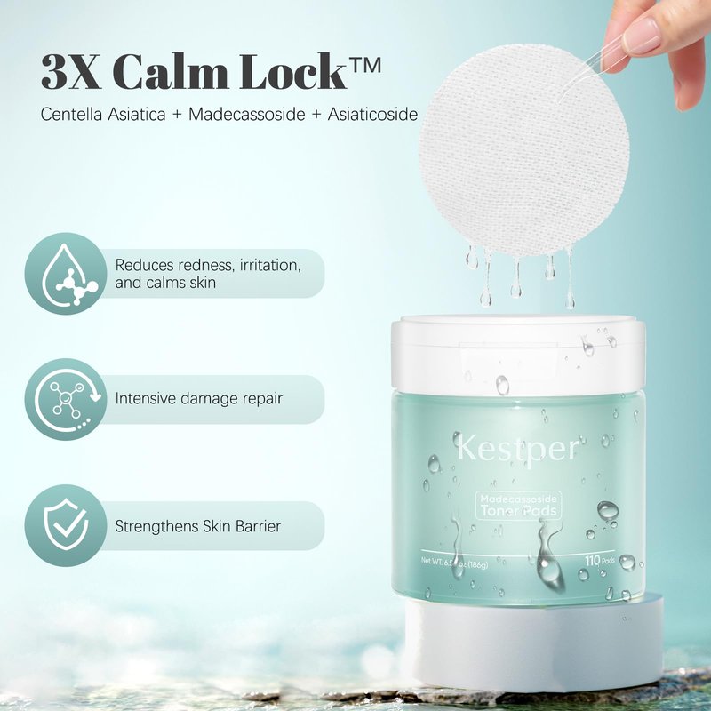 Madecassoside Soothing Toner Pad,Facial Toner, Blemish Pads, Vegan Gauze Tencel Pads