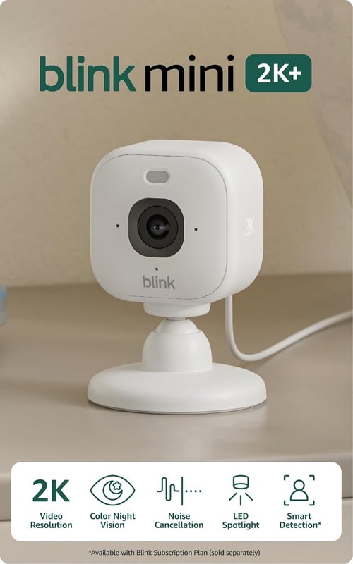 Blink Mini 2K+ Security Camera - Indoor Home & Pet Monitoring with Night Vision, Motion Detection | Black