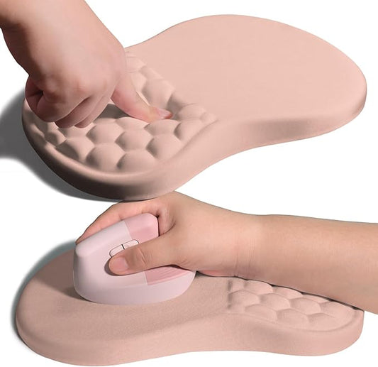 Armanza Ergonomic Joint Wrist Support Mouse Pad with Memory Foam Cushion Massage Bump, Carpal Tunnel Pain Relief Mousepad Slope Design for Wrist Rest, 11.8x7.9 in, Rose Pink