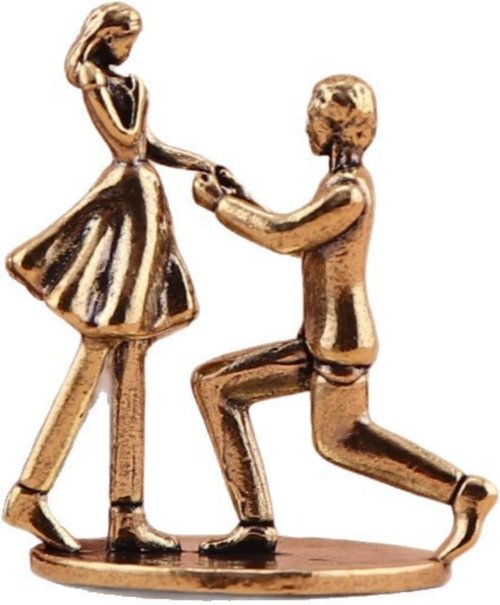 Brass Statues | Mini Brass Figurine - Romantic Couple Proposal Decor for Weddings & Anniversaries
