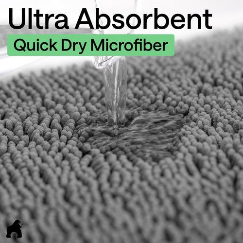 GORILLA GRIP Bath Rug Mat - Thick Soft Absorbent Chenille | Quick Dry Microfiber, 60x24, Grey