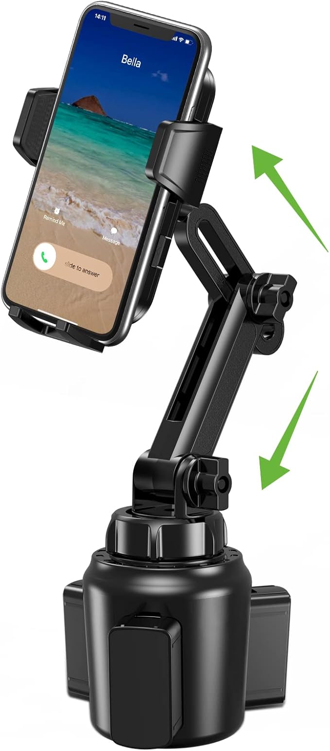 EOCAHO 2025 Upgraded Cup Phone Holder for Car, Universal No Shaking Cup Holder Phone Mount with Expandable Base for Car Truck, Adjustable Holders,Compatible with iPhone Samsung All Phones: 1 Pack