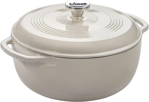 Lodge Essential Enamel Cast Iron Dutch Oven - 6 Quart Moisture-Sealing Lid & Dual Handles - Oyster White