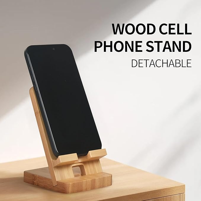 Plehood Wood Phone Stand, Desktop Wooden Phone Holder, Portable Office Phone Stand for Desk, Wood ipad Stand, Compatible with iPhone & All Cell Phones (Bamboo)