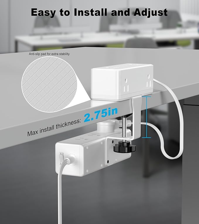 Dual Layer Desk Clamp Power Strip with 4 USB Ports(20W USB-C) & 15 AC Outlets, Desktop Edge Mount Surge Protector, Ultra Thin Flat Plug & 5FT Power Cord for Office Home(ETL Listed)