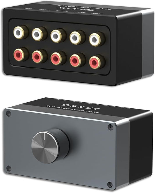 Cubilux AS-R4 4-Channel RCA Audio Selector, Bidirectional 4-Way Stereo RCA Aux Switcher, 1-Input to 4-Output / 4-Input to 1-Output