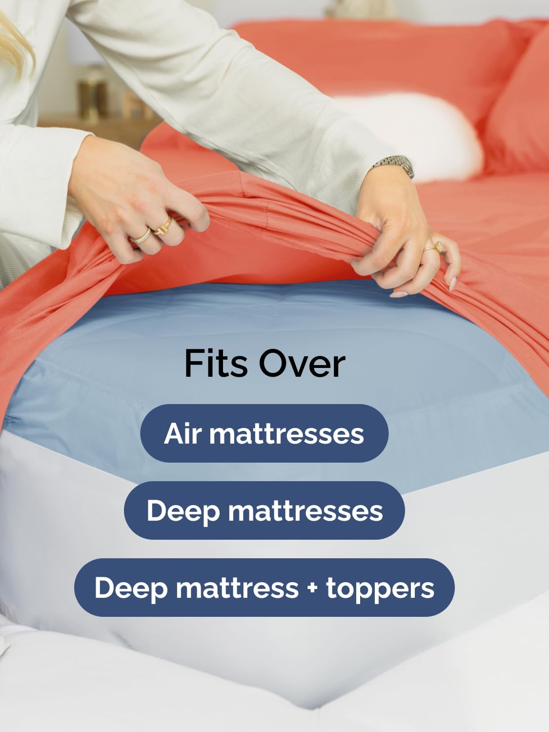 Skiennix Extra Deep King Sheet Set - 6 Piece Breathable Cooling Bedding - Soft, Wrinkle-Free Coral