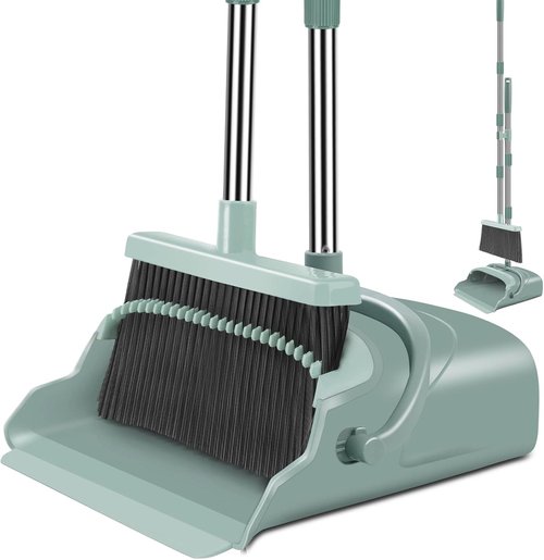 Kelamayi Broom and Dustpan Set - Large Size with Long Handle for Indoor/Outdoor Use | Green