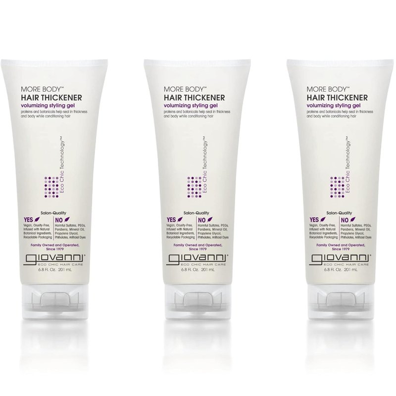 GIOVANNI More Body Hair Thickener - Volumizing Styling Gel, Hair Thickener, Plumps Hair, Seals Split Ends, Adds Shine, Paraben-Free, Color Safe, Natural Botanical Ingredients - 6.8 oz (3 Pack)