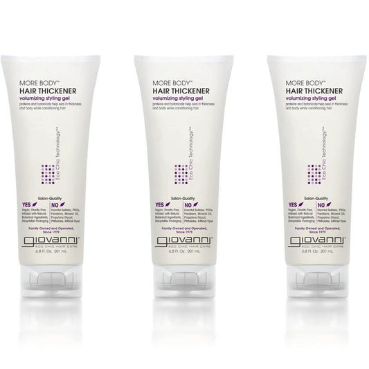 GIOVANNI More Body Hair Thickener - Volumizing Styling Gel, Hair Thickener, Plumps Hair, Seals Split Ends, Adds Shine, Paraben-Free, Color Safe, Natural Botanical Ingredients - 6.8 oz (3 Pack)