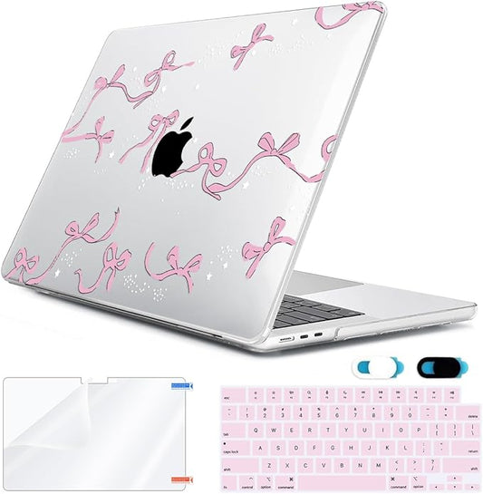 HOHAIYOO Compatible with MacBook Air 13.6 inch Case 2026 2025 2024-2022 Release M5 A3449 M4 A3240 M3 A3113 M2 A2681 with Touch ID, Plastic Hard Shell&Keyboard Cover&Screen Protector&Webcam Cover, Bows