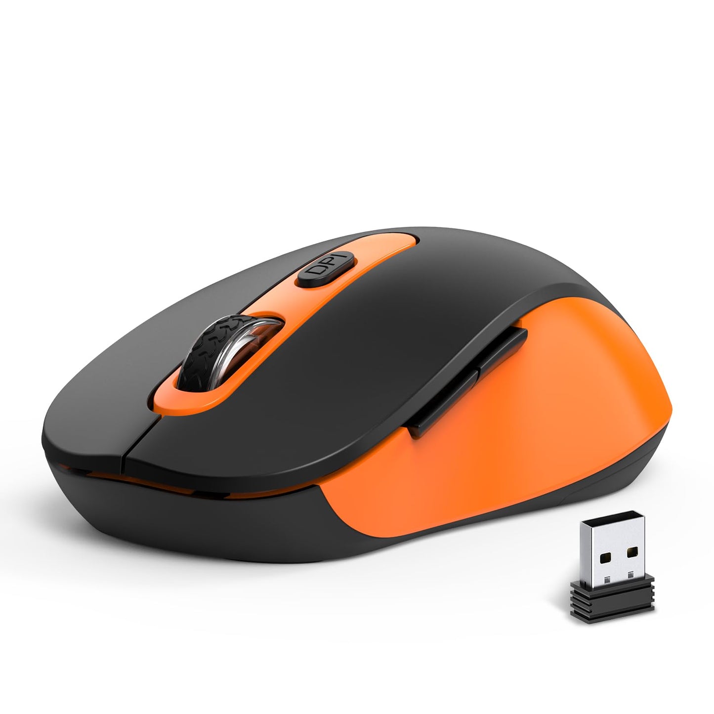Wireless Mouse for Laptop, PC, Chromebook, Mac, MacBook, Silent Mouse with USB Nano Receiver, Side Button, 2400 DPI, Anti Slip Roller, 6 Button Ergonomics Cordless Computer Mice - Black Orange