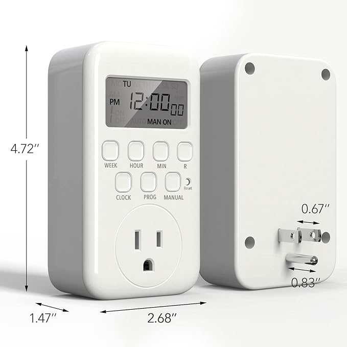 BN-LINK Indoor Digital Timer Outlet, Single Outlet 7 Day Programmable Light Switch, 3 Prong Plug in Timers for Electrical Outlets, Lamps, Fans, 8 On/Off Programs, 1 Pack, 15A/1875W, ETL Listed