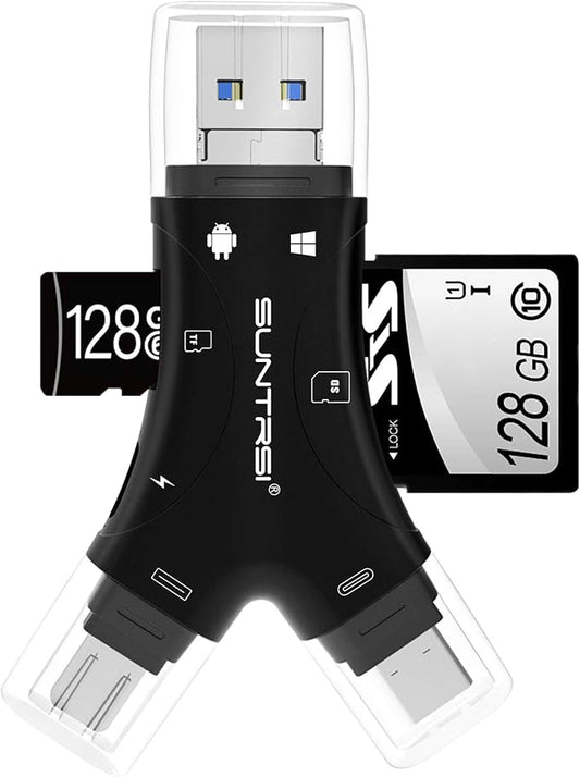 SD Card Reader for iPhone/ipad/Android/Mac/Computer/Camera,4 in1 Micro SD Card Reader Trail Camera Viewer, Portable Memory Card Reader SD Card Adapter for SD and TF Cards(Black)