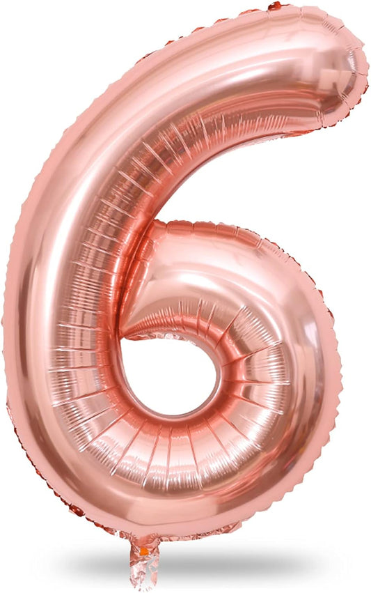 Rose Gold Foil Balloon Number 6 - 40'' Giant Self-Inflating Helium Balloon for Birthday & Graduation Celebrations