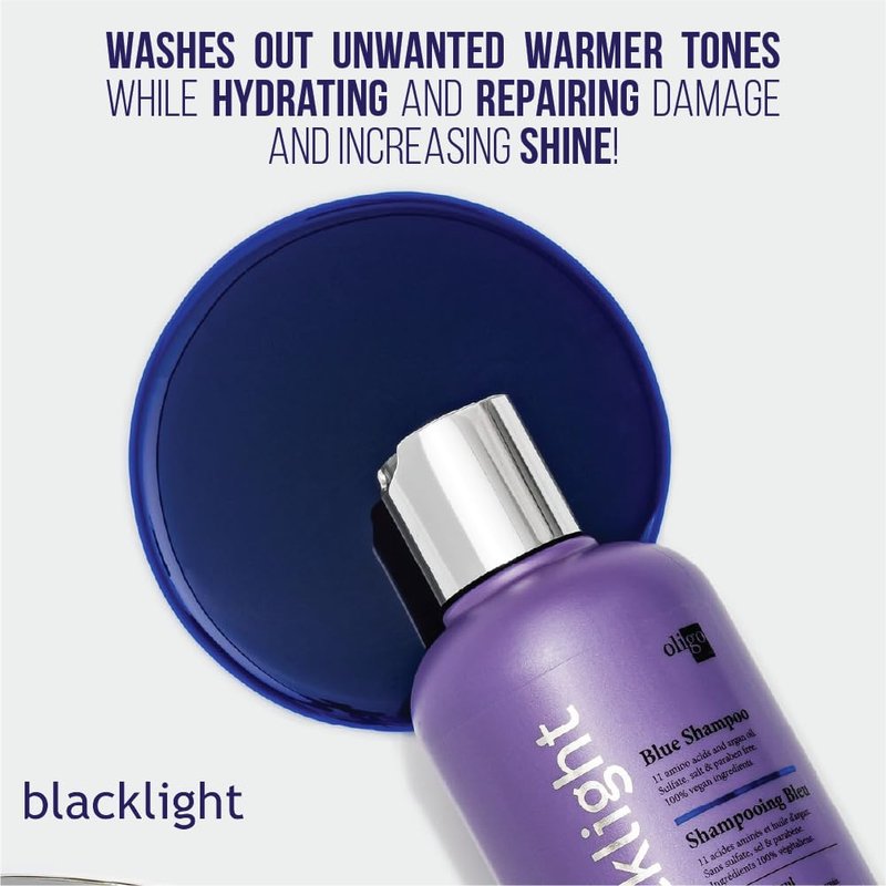 Oligo Professionnel - Blacklight Blue Shampoo & Conditioner for blondes - Sulfate-Free - Vegan - Eliminate brassy tones - Refresh Faded Highlights - Argan oil - Hydrating Formula - 8.5oz DUO BUNDLE