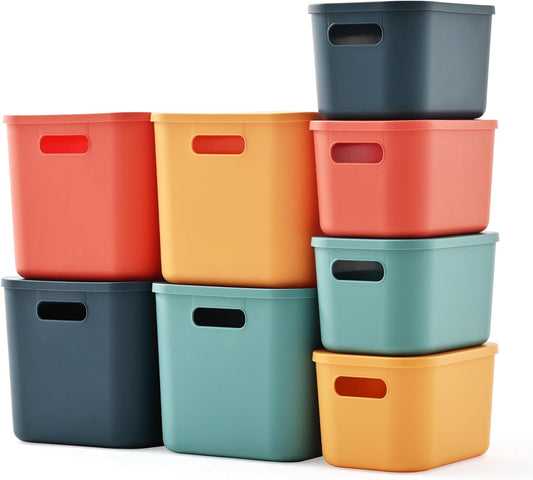 Plastic Storage Bins with Lid - Stackable Organizing Containers for Home & Office | 4 Large & 4 Small