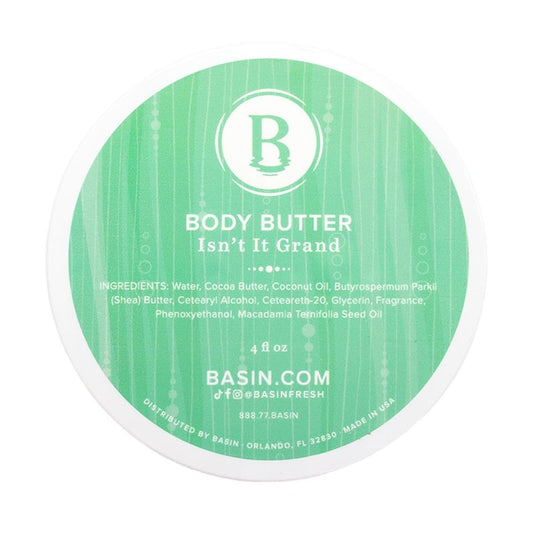 Basin Isn't It Grand Body Butter - Natural Green Clover & Aloe Scent Moisturizer with Shea Butter & Cocoa Butter - Luxurious Body Cream for All Skin Types - Made in USA