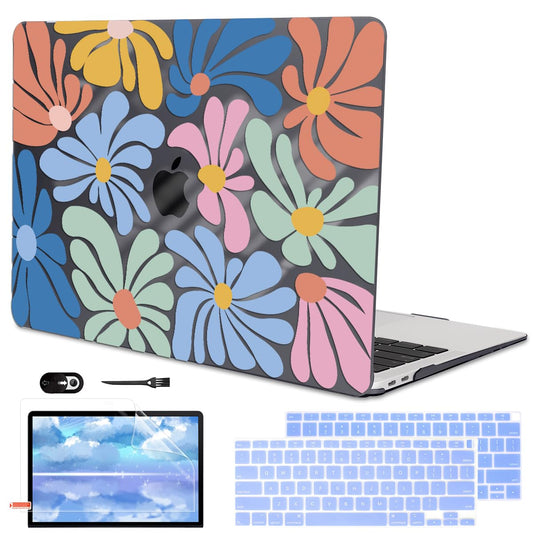 LCMOCICO Compatible with 2021 2020 2019 2018 MacBook Air 13 inch Case M1 A2337 A2179 A1932 Touch ID, Crystal Printed Pattern Plastic Hard Shell Case for Mac Air 13 M1 2021, Colorful Flowers Black