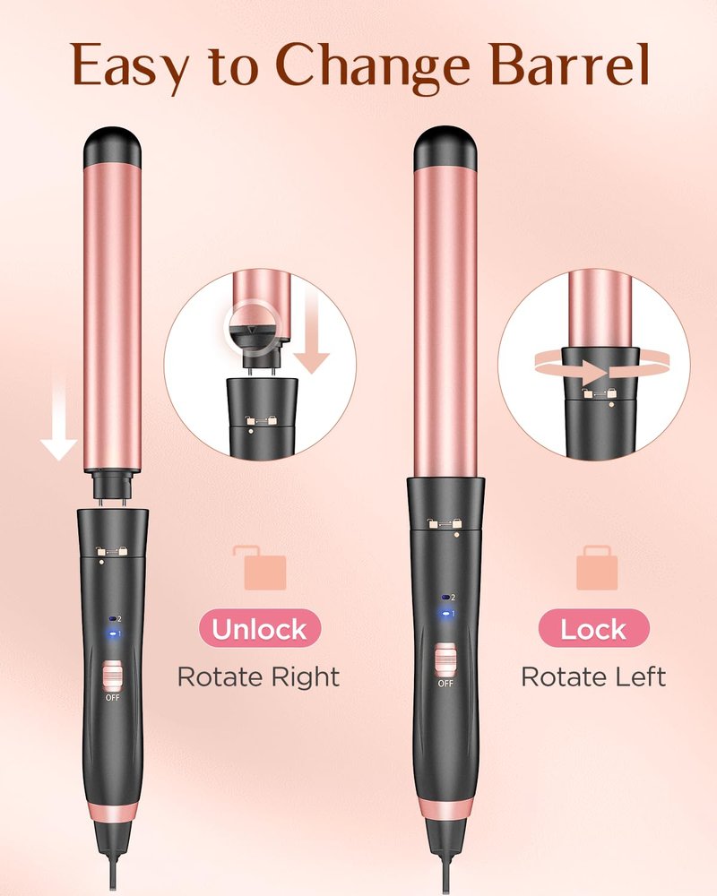5 in 1 Wand Curling Iron-Kinked Curling Wand Set with Flat Iron Hair Straightener, 3 Barrels Hair Crimper, 3 Ceramic Curling Irons (0.35"-1.25"), 2 Temps Fast Heat Hair Waver Curler, Black
