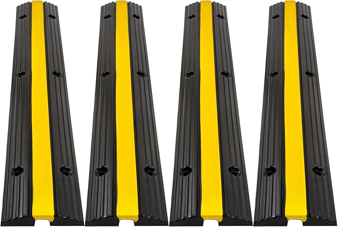 CXRCY Cable Protector Ramp 4 Pack of 1-Channel Rubber Hose Ramp,Driveway Guard,22046Lbs Capacity Heavy Duty Speed Bumps Hose Cord Protector Ramps for Driveway&Outdoor/Wire/Hose/Pipe Hider