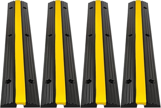 CXRCY Cable Protector Ramp 4 Pack of 1-Channel Rubber Hose Ramp,Driveway Guard,22046Lbs Capacity Heavy Duty Speed Bumps Hose Cord Protector Ramps for Driveway&Outdoor/Wire/Hose/Pipe Hider