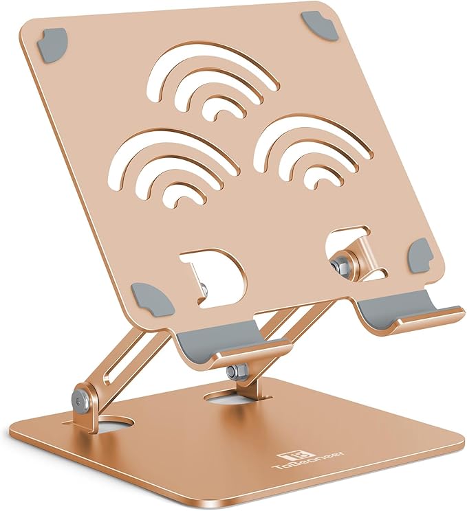 ToBeoneer Tablet Stand, Adjustable Tablet Holder for Desk, Premium Aluminum Portable Holder for iPads, Kindle, Switch, and Smartphones, Fits 4-12" Devices Gold, Pro Size