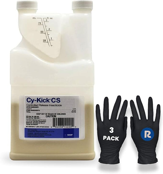 Cy-Kick CS Liquid Concentrate Insecticide 16 oz, 2-Pack Riddy Pre-Baited Glue Boards, 3-Pack Riddy Nitrile Gloves Included, 90 Day Control, Indoor and Outdoor, Pet-Safe, Odorless, Non-Staining