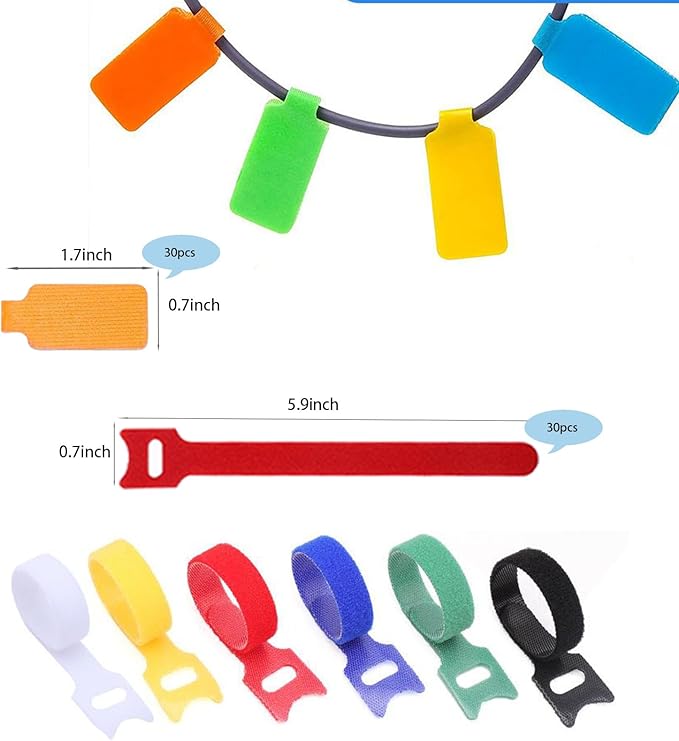 TOPNI 100 Pcs Multicolor Write On Cable Labels & Reusable Fastening Cable Ties Set for Cable Management in Home Office