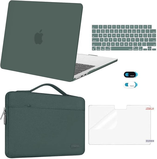 MOSISO Compatible with MacBook Air 13 inch Case M5 2026 M4 2025 M3 M2 2024-2022 A3449 A3240 A3113 A2681,Hard Shell&Sleeve Bag&Keyboard Skin&Webcam Cover&ScreenFilm for MacBook Air 13.6, Emerald Green