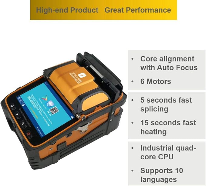 QIIRUN Fusion Splicer Fiber Optic AI-9 Optical Fiber Splicer Fiber Optic Splicing Machine with Upgraded 5" Touch Screen, 6-Motor Core Alignment, 5s Splice for FTTH Telecom Trunk Line Projects