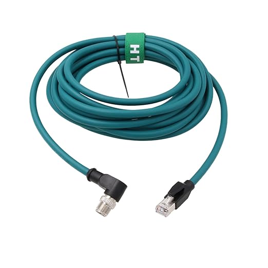HangTon Camera Sensor M12 Ethernet 8 Pin X-Coded RJ45 Cable CAT7e for Cognex Basler Baumer Keyence Industrial Automation Control PLC, Right Angle High Speed 30M