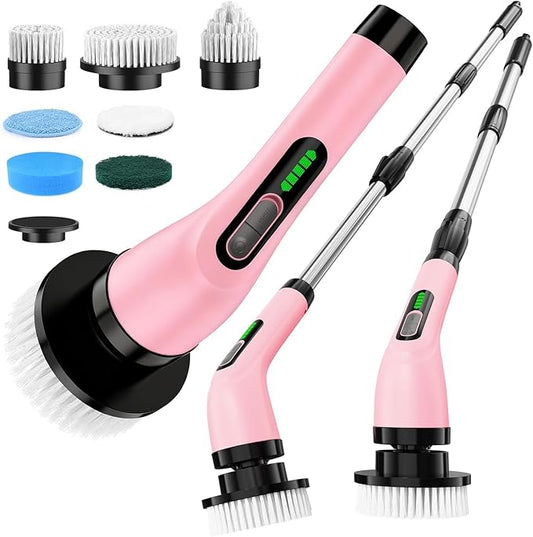 Electric Spin Scrubber for Cleaning Bathroom: Cordless Power Shower Scrubber - Electric Cleaning Brush for Tile Tub - Pink
