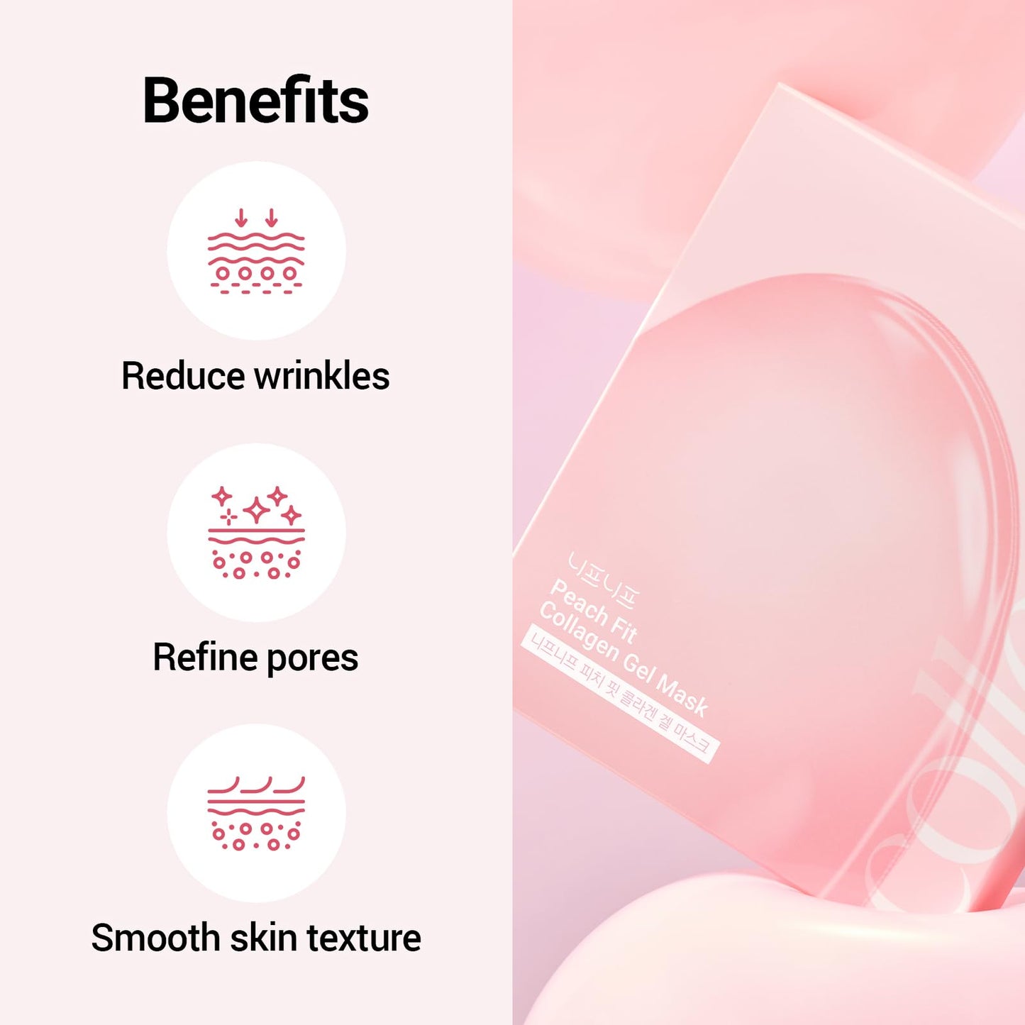 NEAF NEAF Peach Fit Collagen Gel Mask, A hydrogel mask with 300Da collagen and 12 peptides to smooth pores and improve skin texture. (39g x 5ea)
