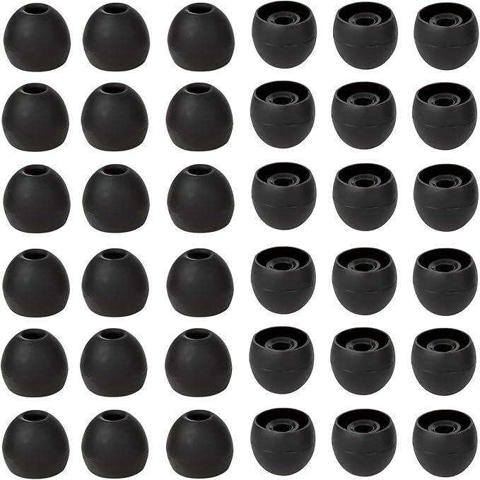 CYADCI 36 Pieces Large Earbud Tips Soft and Comfortable Silicone Earbud Tips Ear Bud Replacement Pieces Silicone Fit Most in-Ear Headphones，Inner Hole 3.8mm -5.5mm，Large Black Earbuds Silicone Tips