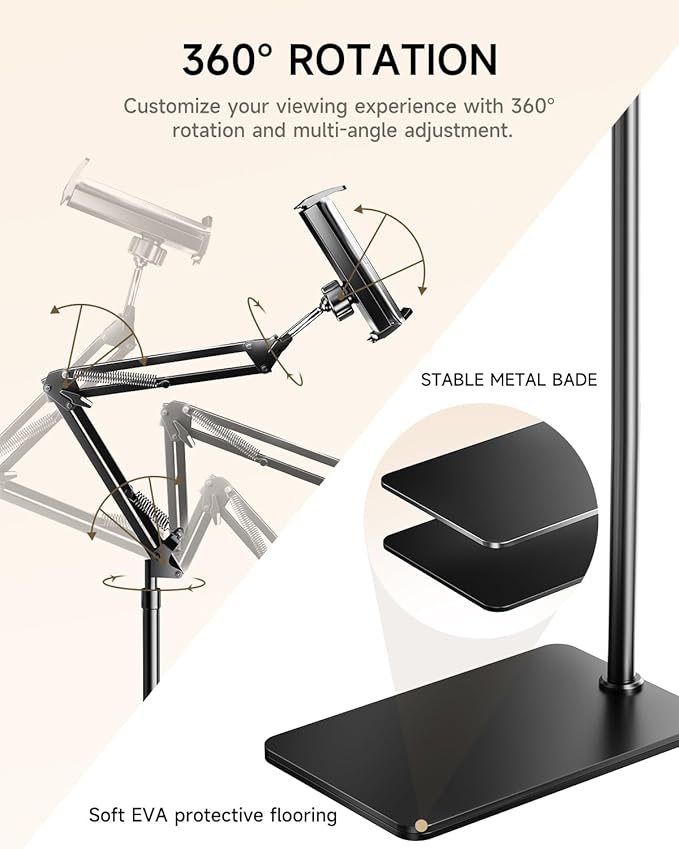 UNIBITRI Floor Stand for Kindle with Remote Page Turner, Holder Stand for Reading in Bed with Clicker – for Kindle Paperwhite, Oasis,Tablet, iPhone and More 4.7-11 inch, Black Remote