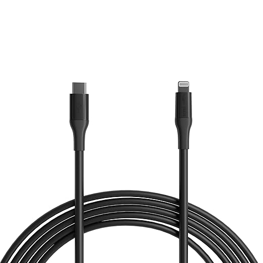 Amazon Basics MFi Certified USB-2.0 Type C to Lightning Cable with Power Delivery, Fast Data Sync, 10 ft, Black