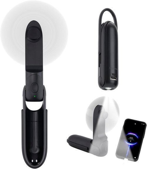 Digibond Handheld Mini Fan - Rechargeable 3000mAh Portable Personal Fan with Flashlight | Black, 3 Speed