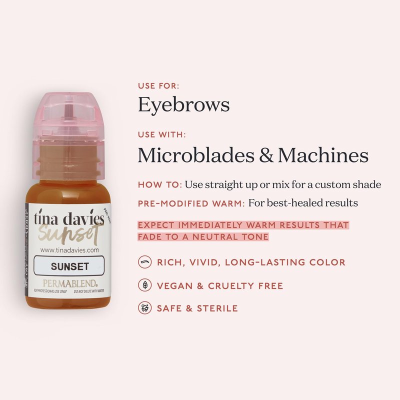 Tina Davies Professional Sunset Pigment - Permanent Eyebrow Makeup - Colours Heal True to Tone - High Retention - 1/2oz