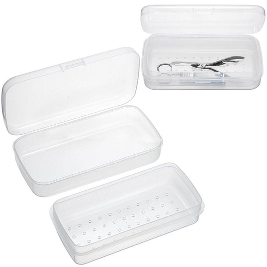 JUXYES 2 PCS Plastic Sterilizing Tray for Nail Art Accessories Tools, Portable Nail Art Tool Sterilizer Tray with Strainer, Fully Transparent Storage Box Organizer for Tweezer Manicure Tools