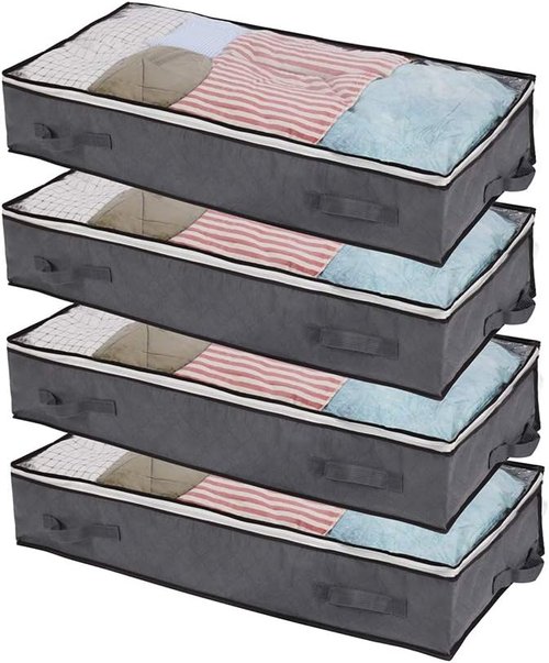 JERIA Underbed Storage Bags - 100L Organizer with 4 Handles & 2 Zippers | Foldable Blankets & Clothes (40" L x 20" W x 7" H)